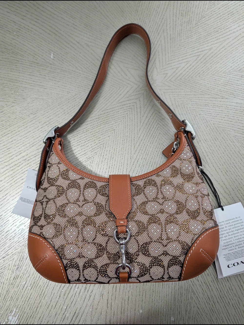 Coach Hamptons Hobo Bag In Crystal Signature Jacquard